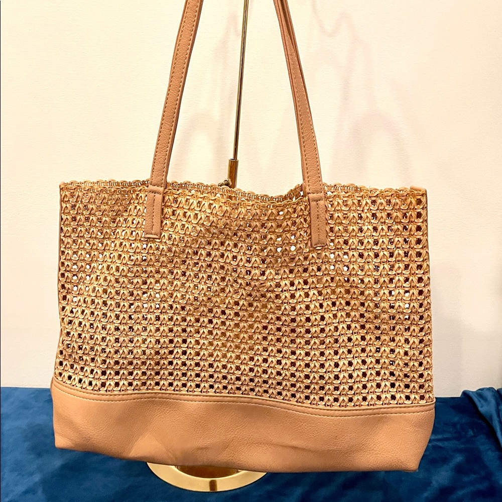 Vegan leather woven tote